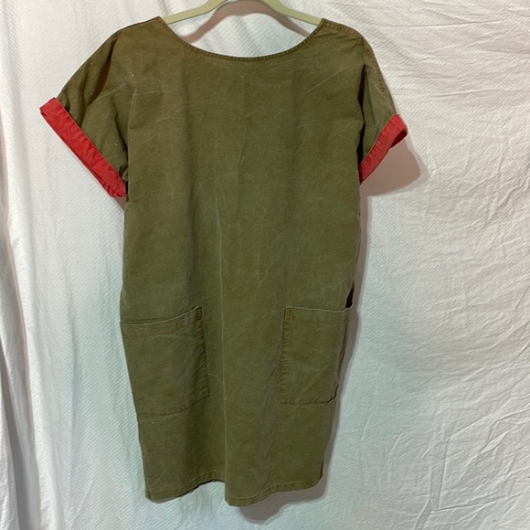 Serge Azar 6 VINTAGE taupe red short sleeve 💯cotton mini dress guc pockets - Picture 1 of 9